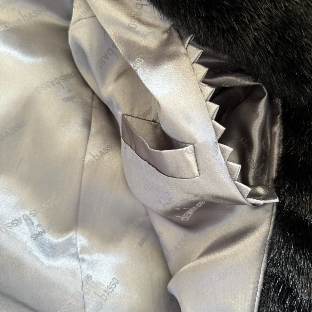 Dennis Basso Luxurious Black Faux Fur Mink Coat Shawl Collar Women’s Medium NWOT - Picture 11 of 14